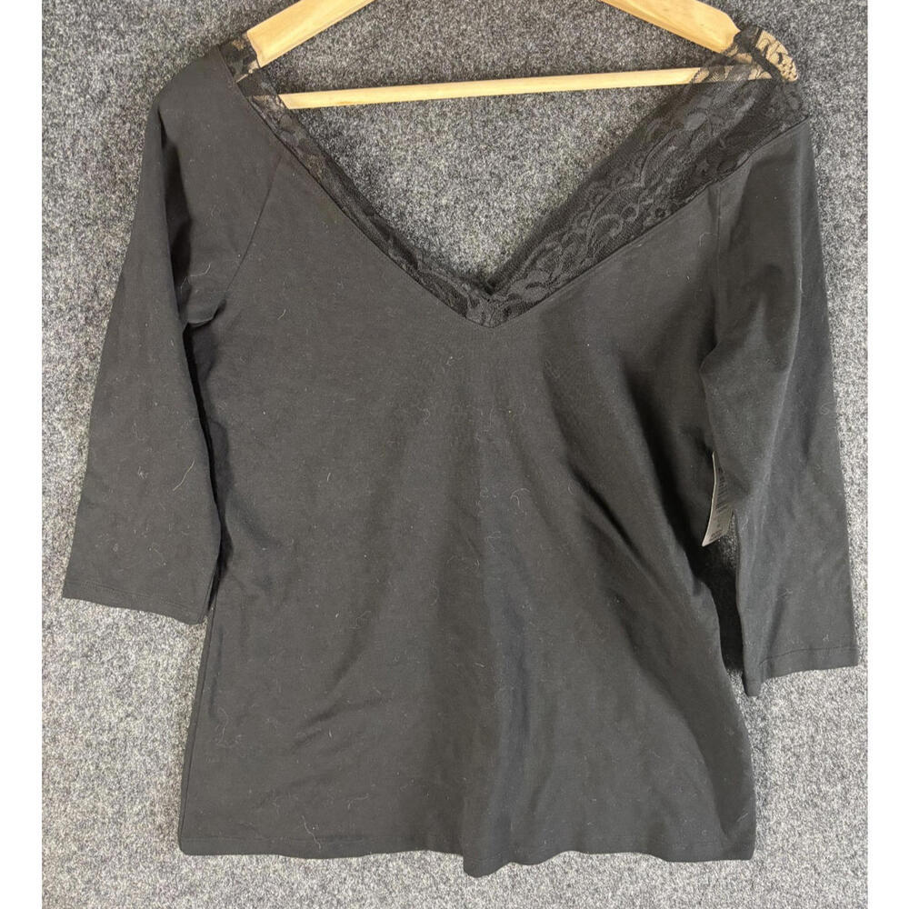 New Torrid Top Women M Medium Black 3/4 Sleeve V-Neck Pullover Stretch Casual